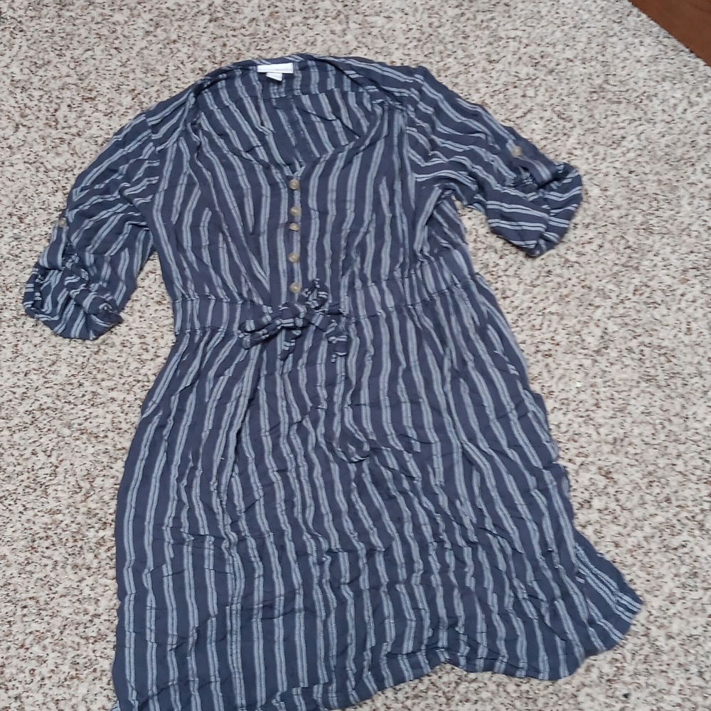 Isabel Maternity Dress, Size Small, blue with white stripes